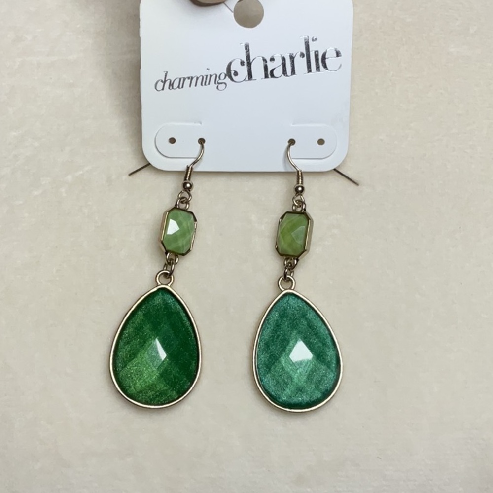 Charming Charlie Green Gemstone Earrings